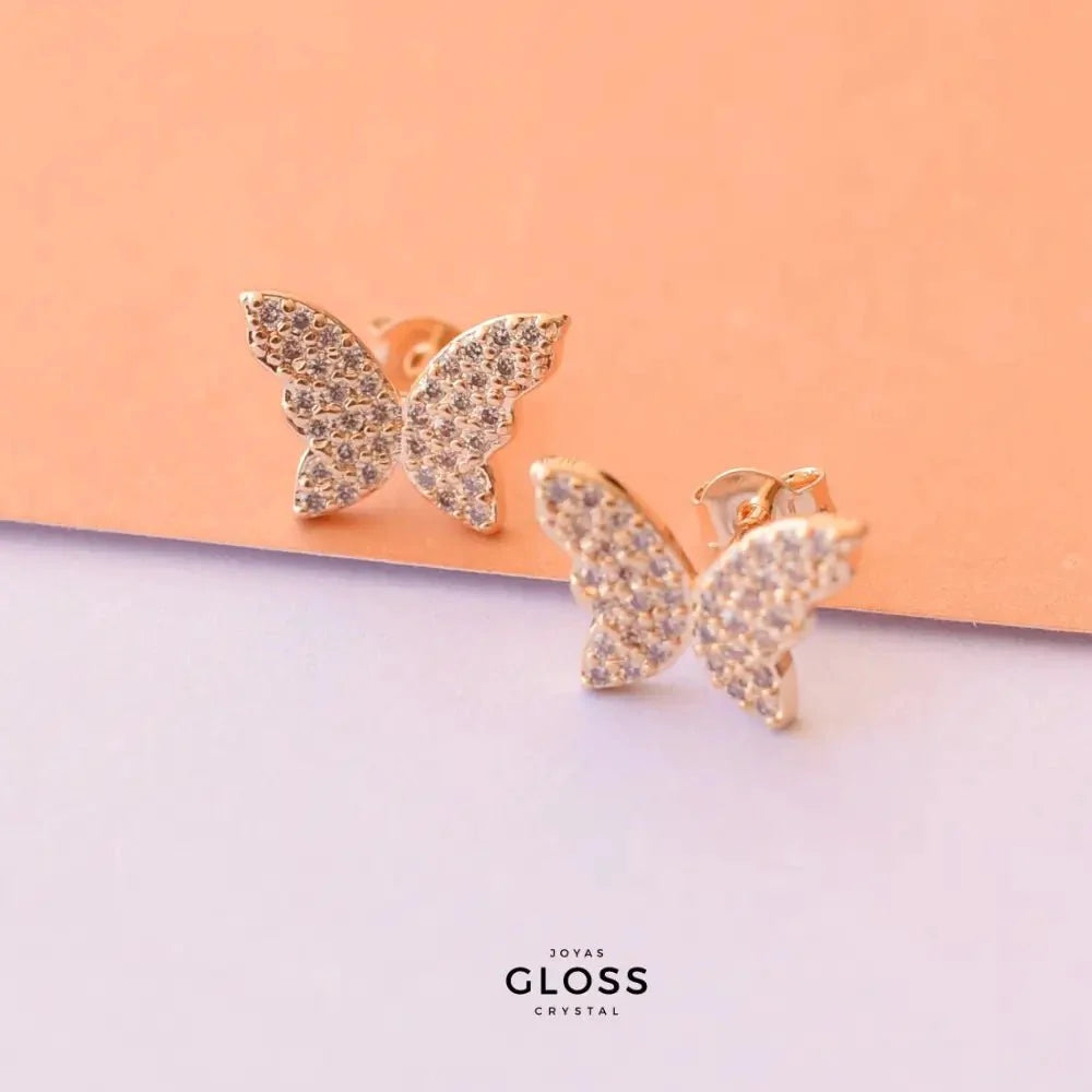 Aros Te Amo Mariposa Enchape Oro 18k - Joyas Gloss Crystal