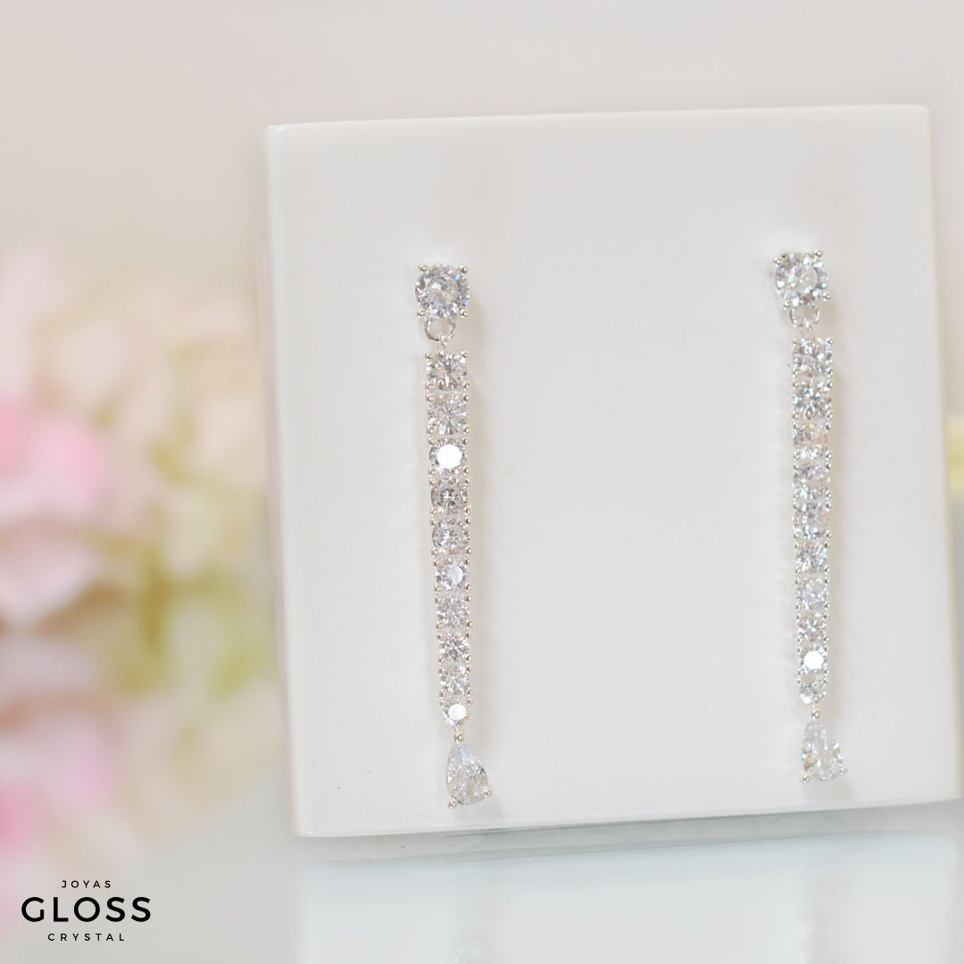 Aros Tendencia Novia Plata Circón - Joyas Gloss Crystal