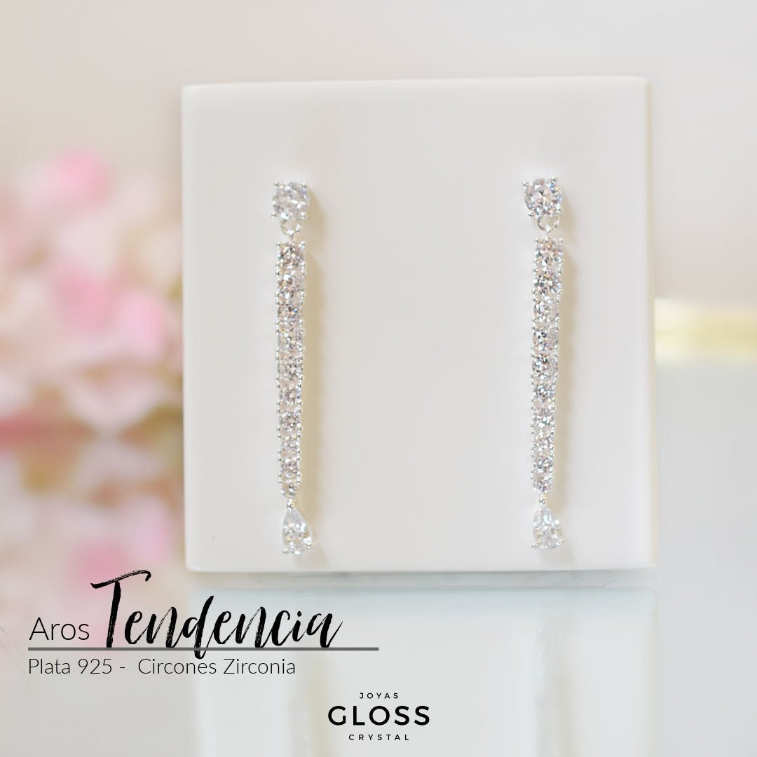 Aros Tendencia Novia Plata Circón - Joyas Gloss Crystal