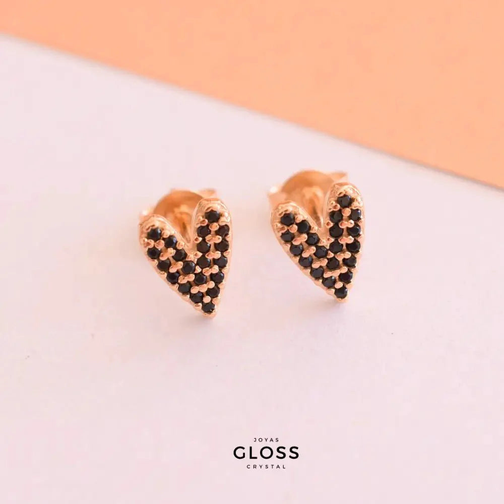 Aros Tú y Yo Black Heart Oro - Joyas Gloss Crystal