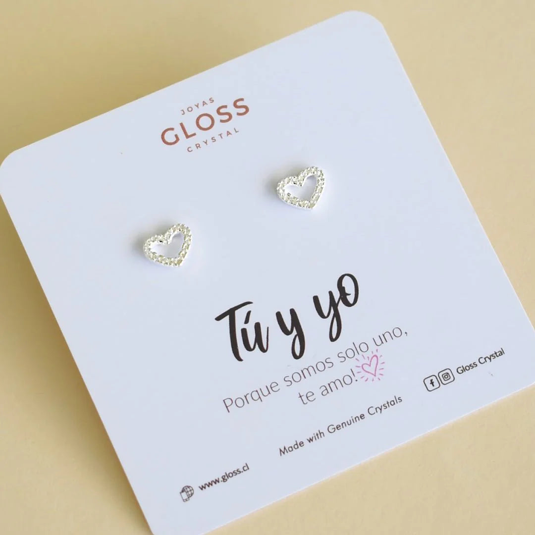Aros Tu y yo Corazón Plata - Joyas Gloss Crystal