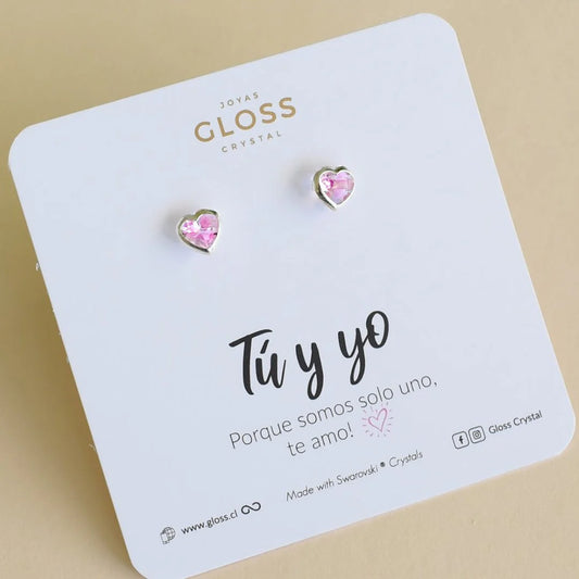 Aros Tu y yo Rosado Plata - Joyas Gloss Crystal