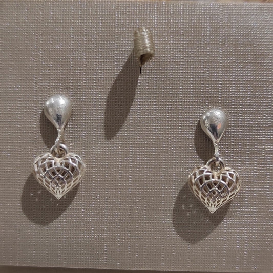 Aros Pequeño Corazón Malla Plata