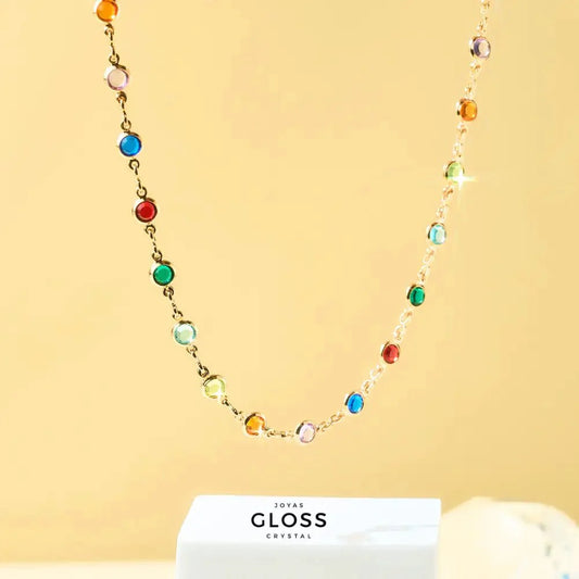 Collar Choker Mil Colores Enchape de Oro 18k - Joyas Gloss Crystal