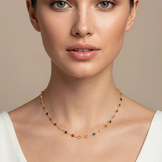 Collar Choker Mil Colores Enchape de Oro 18k - Joyas Gloss Crystal