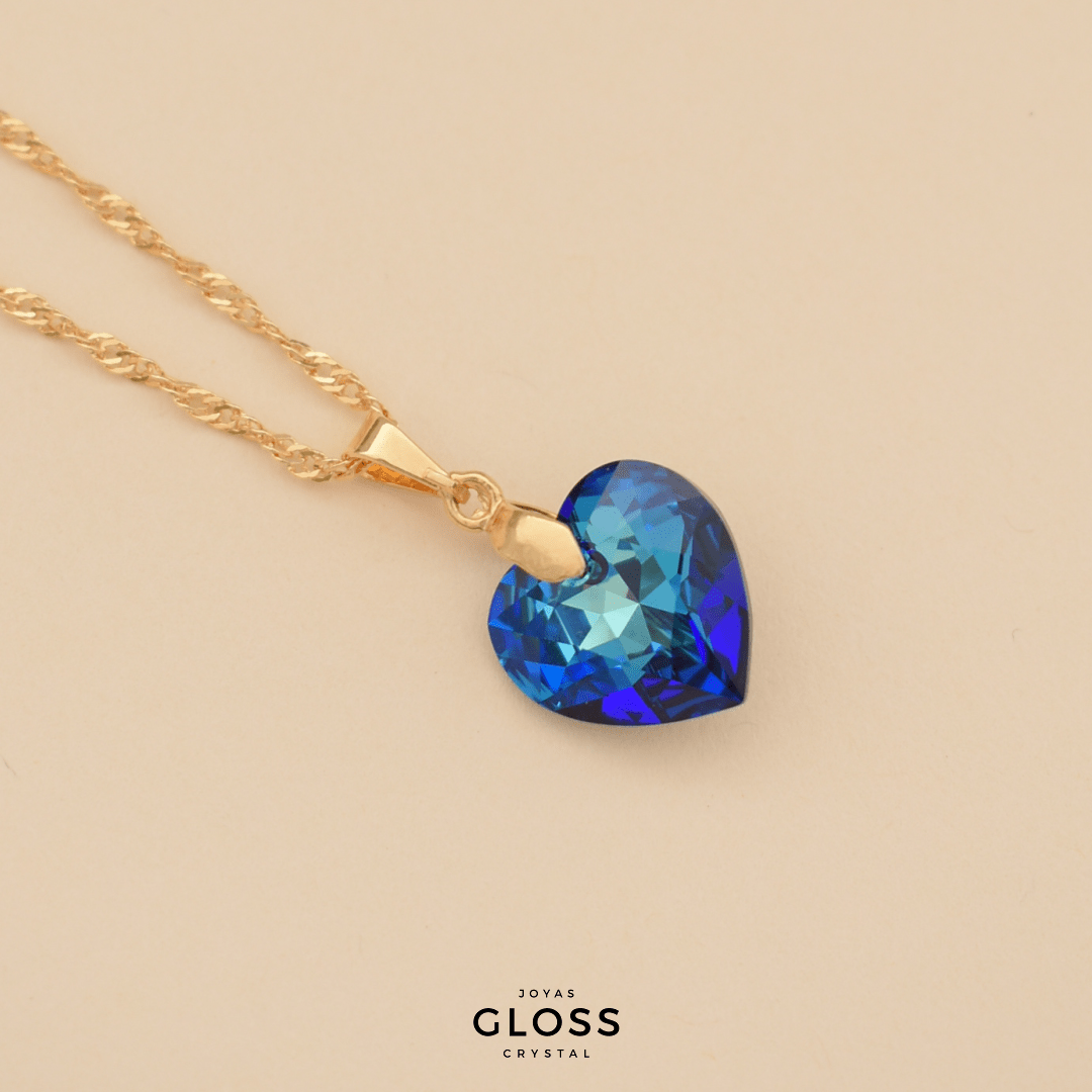 Collar Corazón Titanic Azul Baño de Oro - Joyas Gloss Crystal