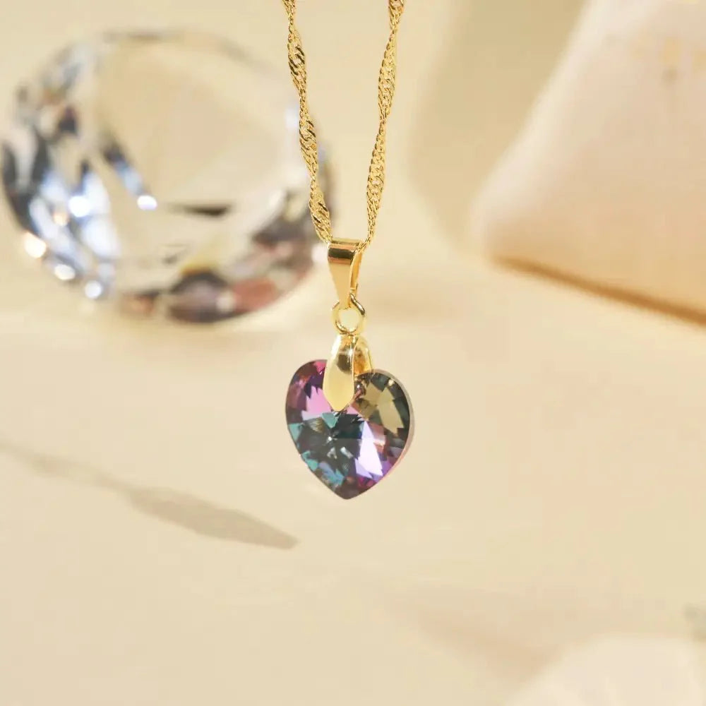 Collar Corazón Titanic Morado Baño de Oro - Joyas Gloss Crystal
