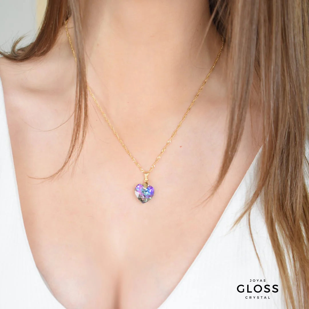 Collar Corazón Titanic Morado Baño de Oro - Joyas Gloss Crystal