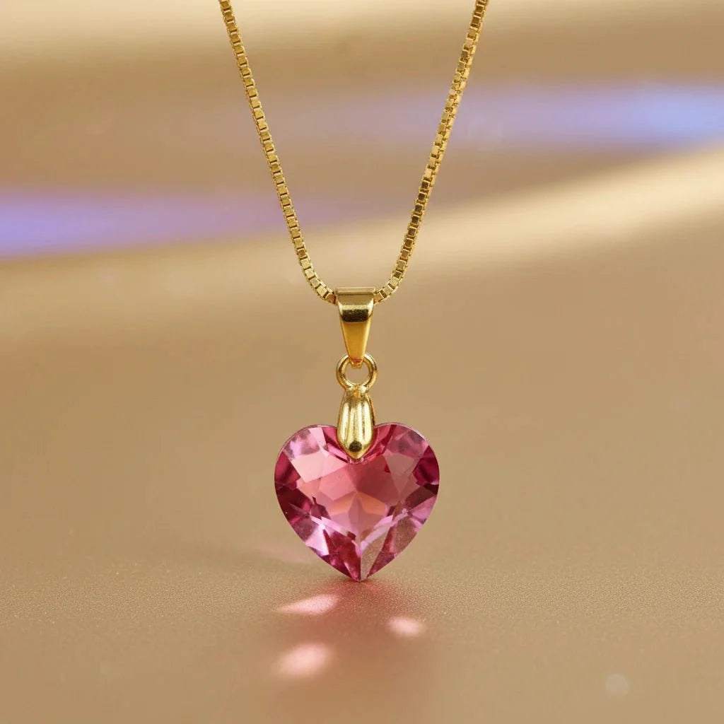 Collar Corazón Titanic Rosé Baño de Oro - Joyas Gloss Crystal