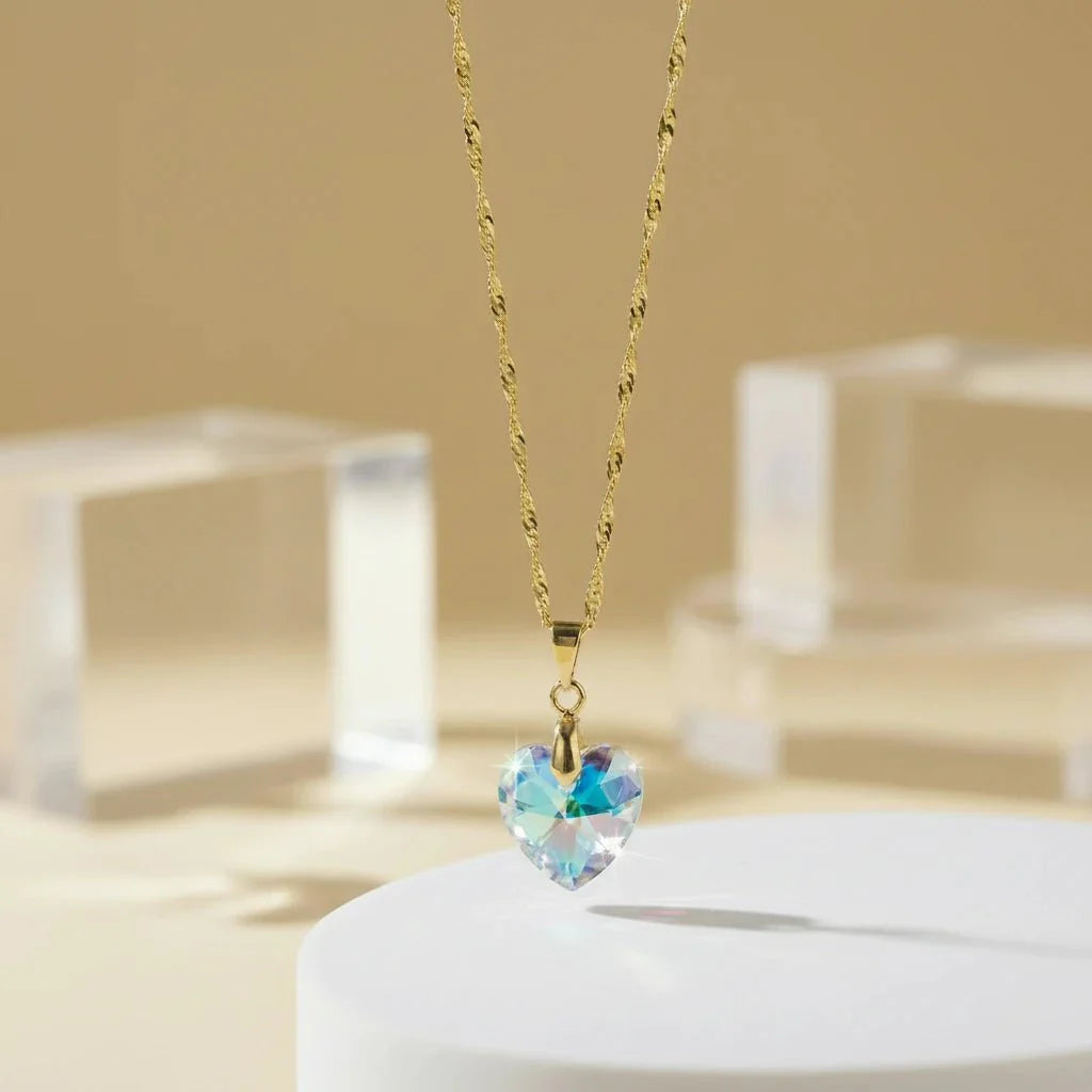 Collar Corazón Titanic Tornasol Baño de Oro - Joyas Gloss Crystal