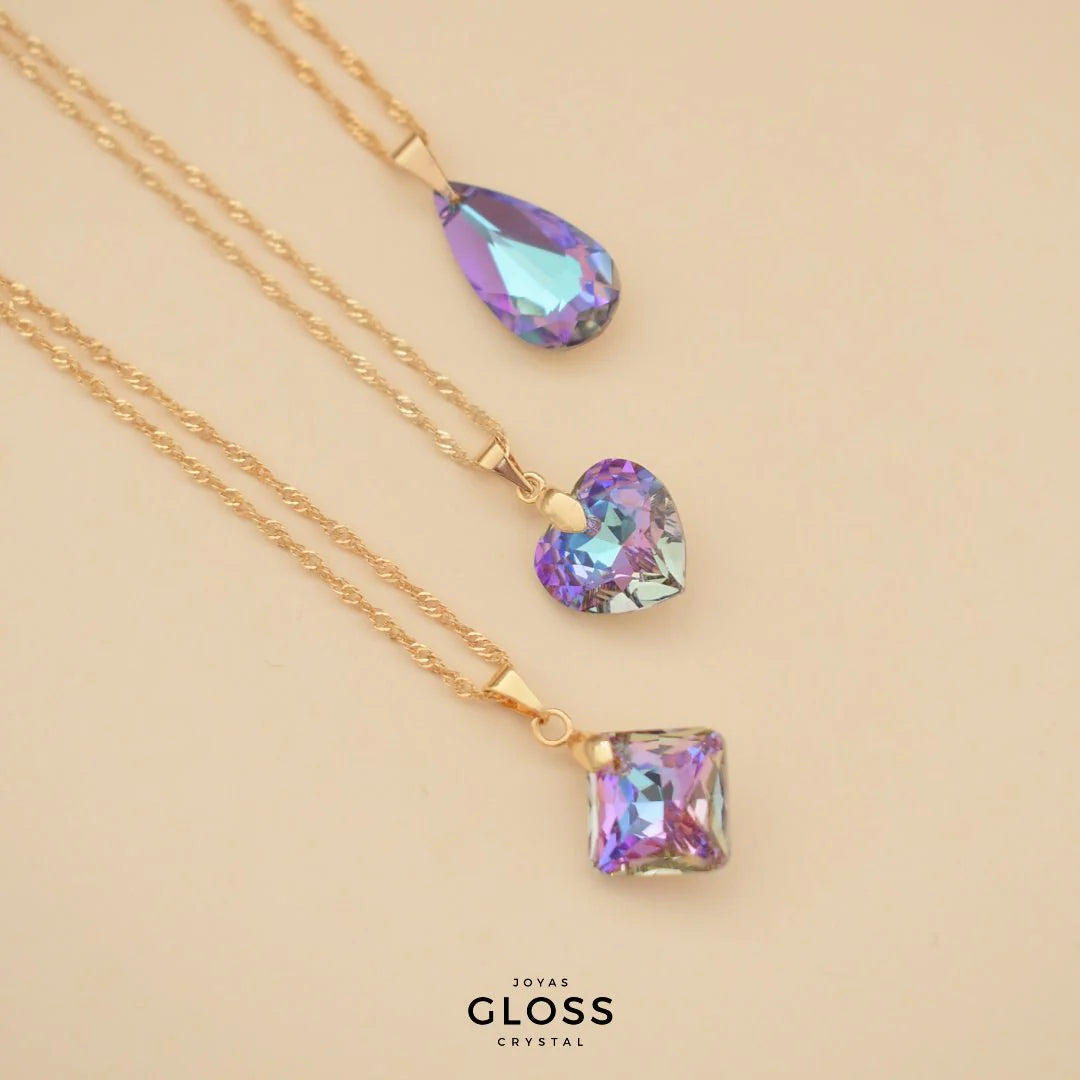 Collar Diana Gota Vitrail Light Baño de Oro - Joyas Gloss Crystal
