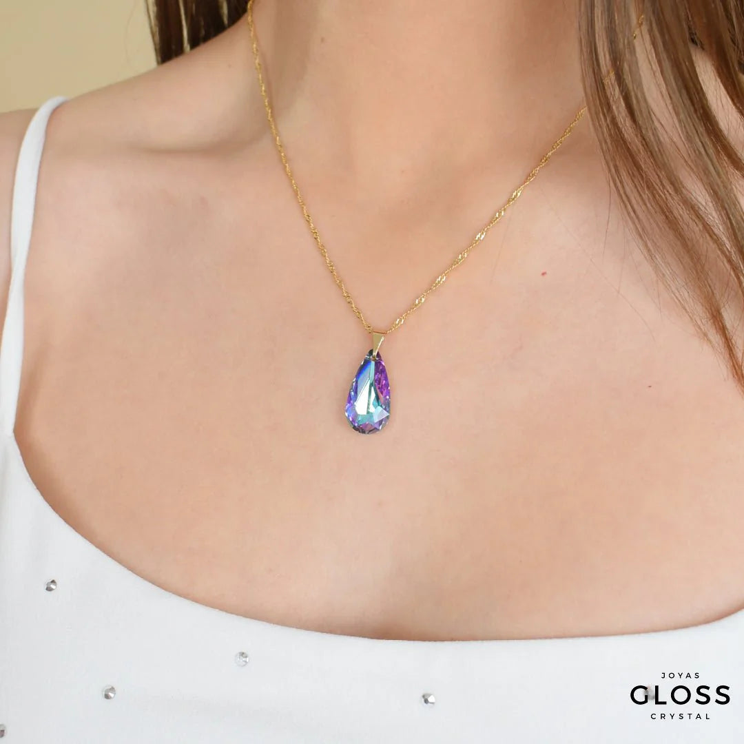 Collar Diana Gota Vitrail Light Baño de Oro - Joyas Gloss Crystal