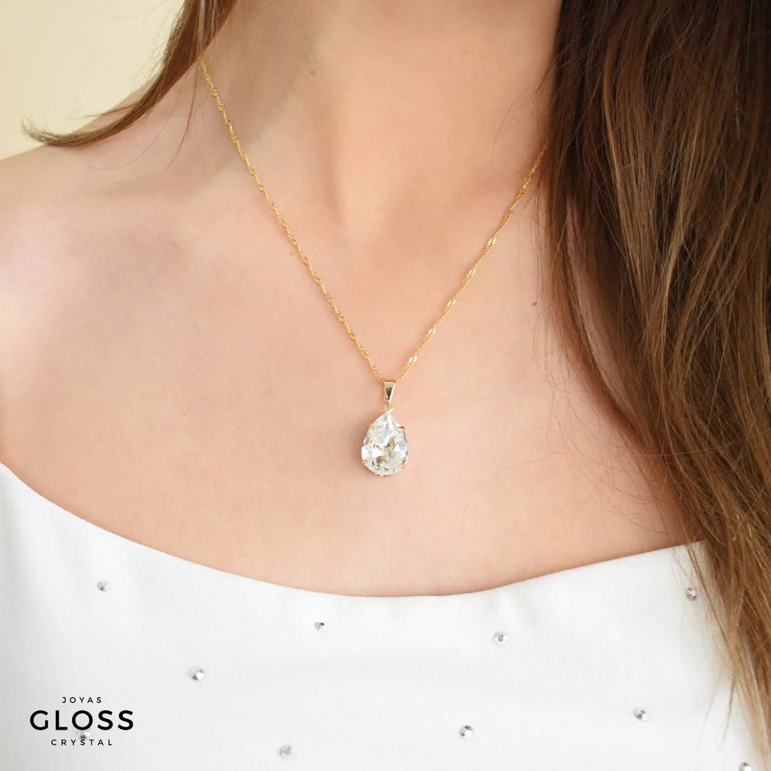 Collar Gota Diamonds Crystal Grande Oro 18k - Joyas Gloss Crystal