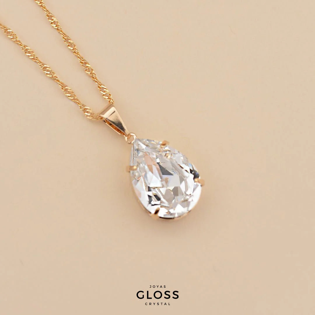 Collar Gota Diamonds Crystal Grande Oro 18k - Joyas Gloss Crystal