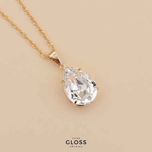 Collar Gota Diamonds Crystal Grande Oro 18k - Joyas Gloss Crystal
