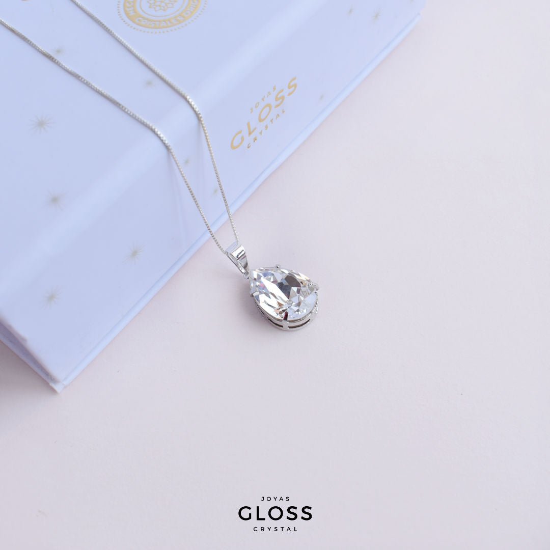 Collar Gota Diamonds Crystal Rodinado - Joyas Gloss Crystal