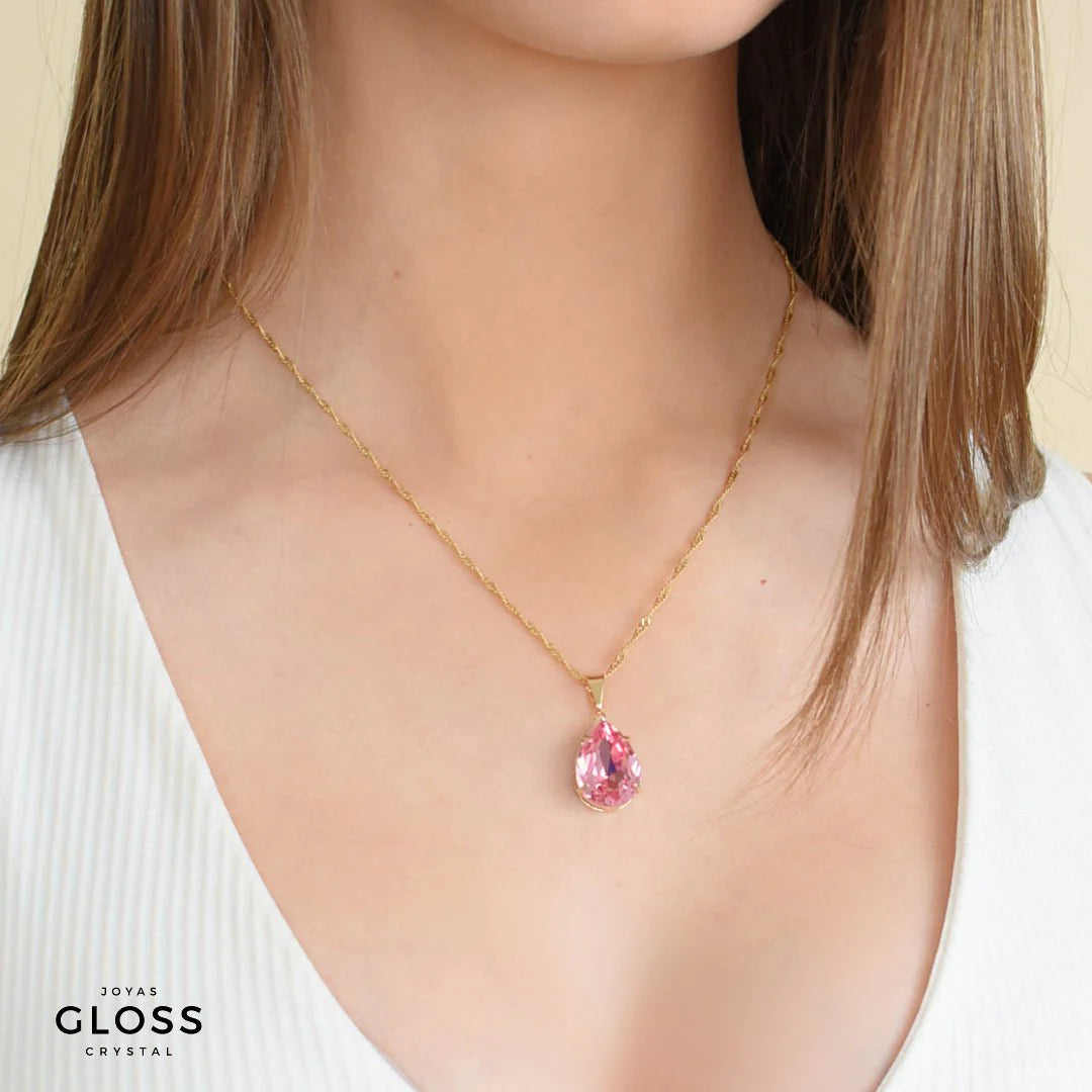 Collar Gota Diamonds Rosé Grande Oro - Joyas Gloss Crystal