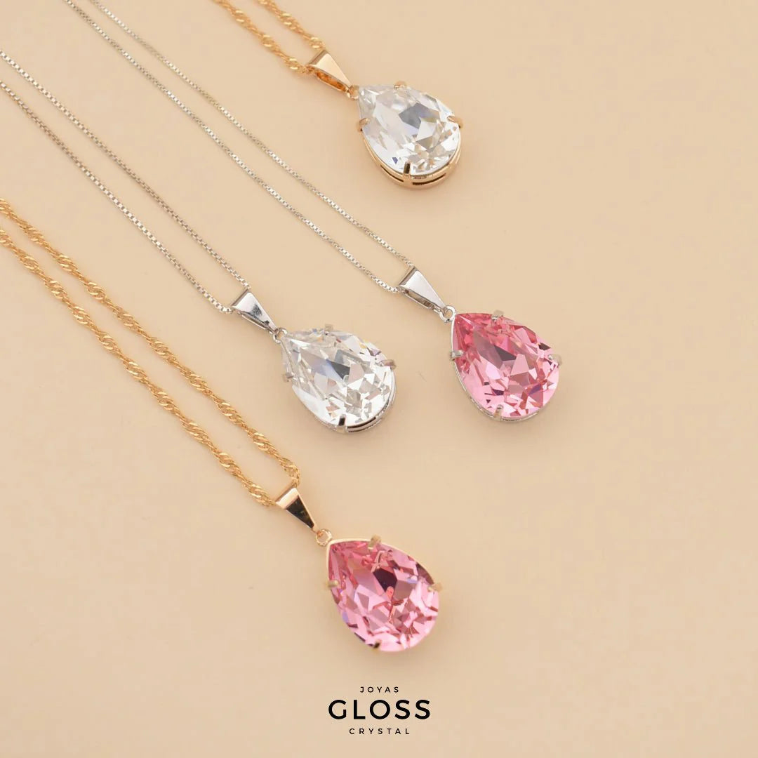 Collar Gota Diamonds Rosé Rodinado - Joyas Gloss Crystal