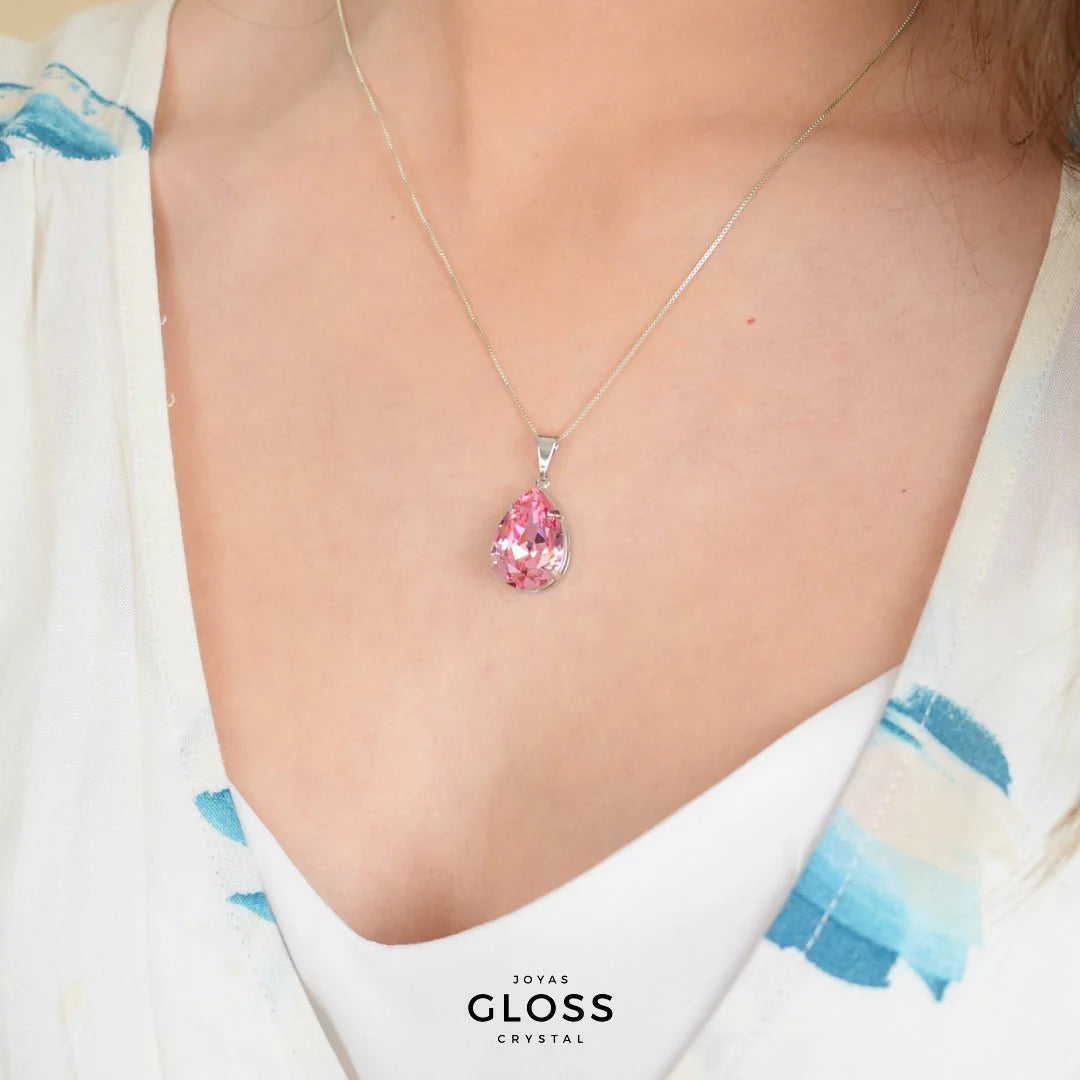 Collar Gota Diamonds Rosé Rodinado - Joyas Gloss Crystal