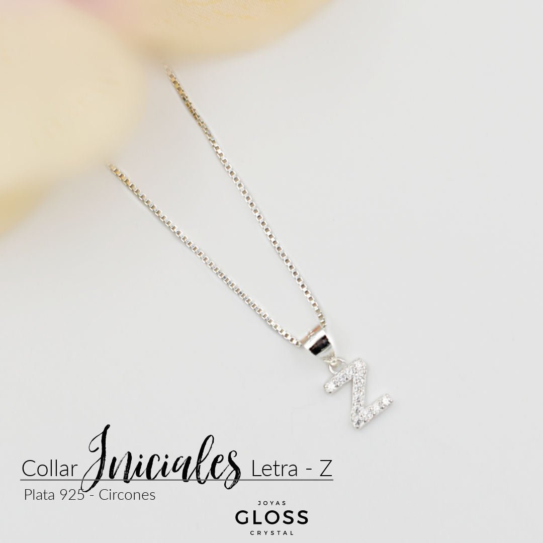 Collar Iniciales Plata - Letra Medianas - Joyas Gloss Crystal