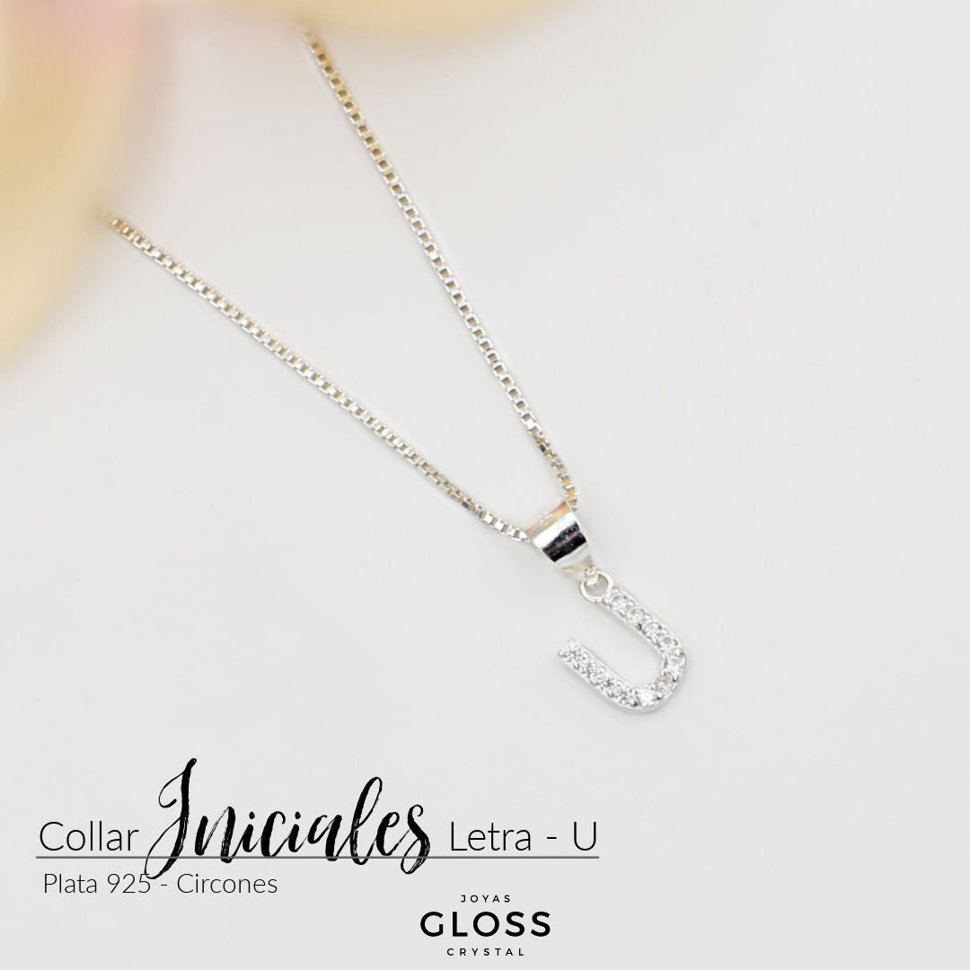 Collar Iniciales Plata - Letra Medianas - Joyas Gloss Crystal