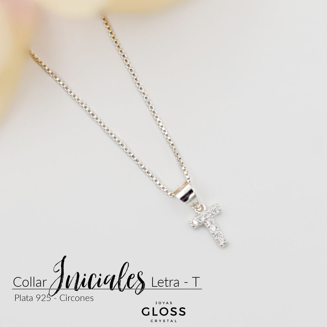 Collar Iniciales Plata - Letra Medianas - Joyas Gloss Crystal