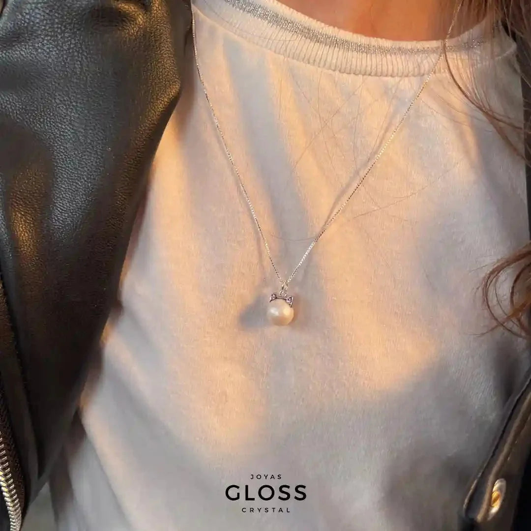 Collar Niñas Kitty Kat Plata + Swarovski - Joyas Gloss Crystal
