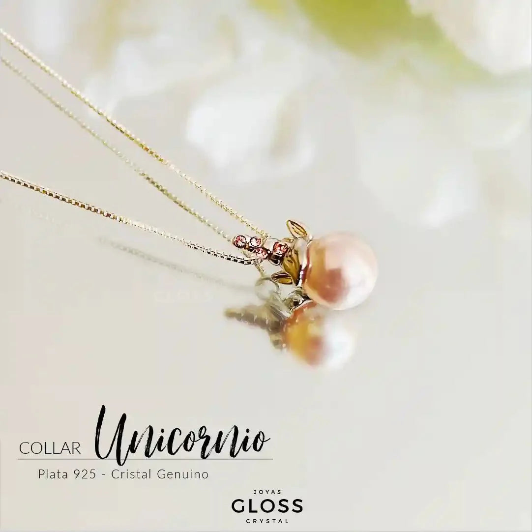 Collar Niñas Unicornio Plata + Swarovski - Joyas Gloss Crystal