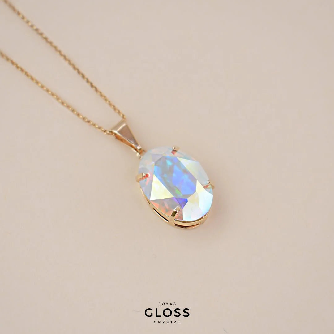 Collar Ovalado Diamonds Tornasol Baño de Oro - Joyas Gloss Crystal