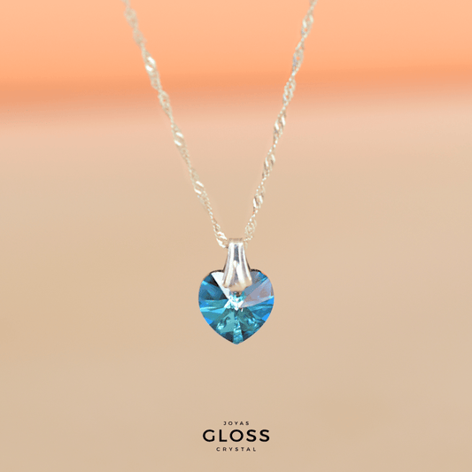Collar Punto de Luz Corazón Azul Plata - Joyas Gloss Crystal
