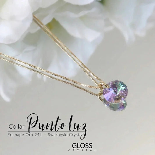 Collar Punto Luz Oro 18k Paraiso Swarovski - Joyas Gloss Crystal
