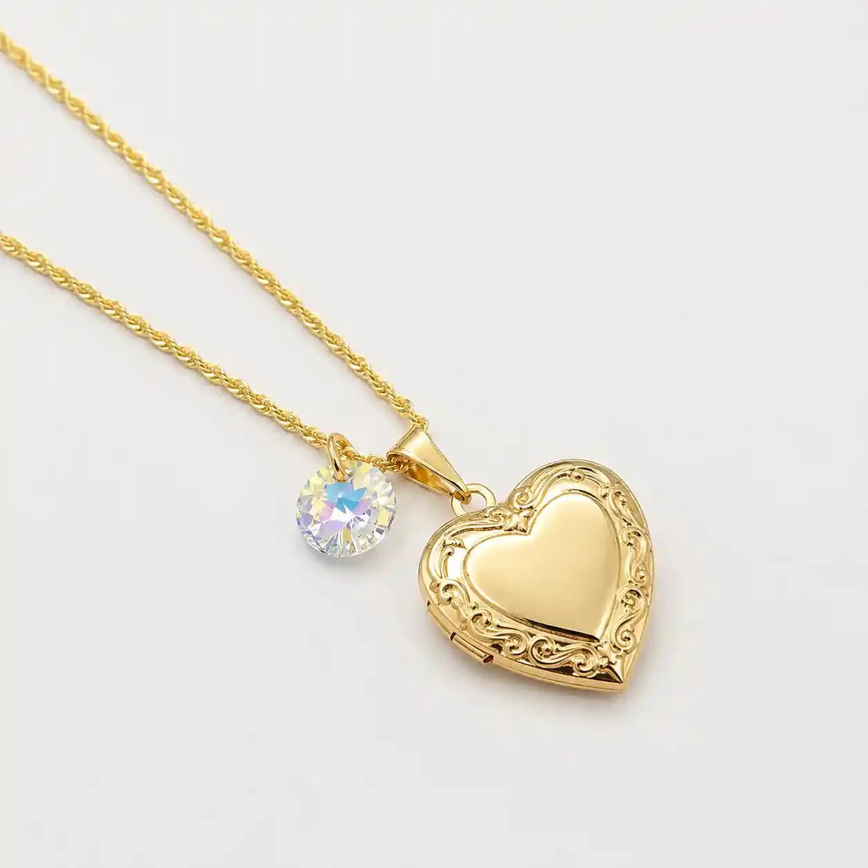 Collar Relicario Corazón Liso Oro 18k + Swarovski - Joyas Gloss Crystal