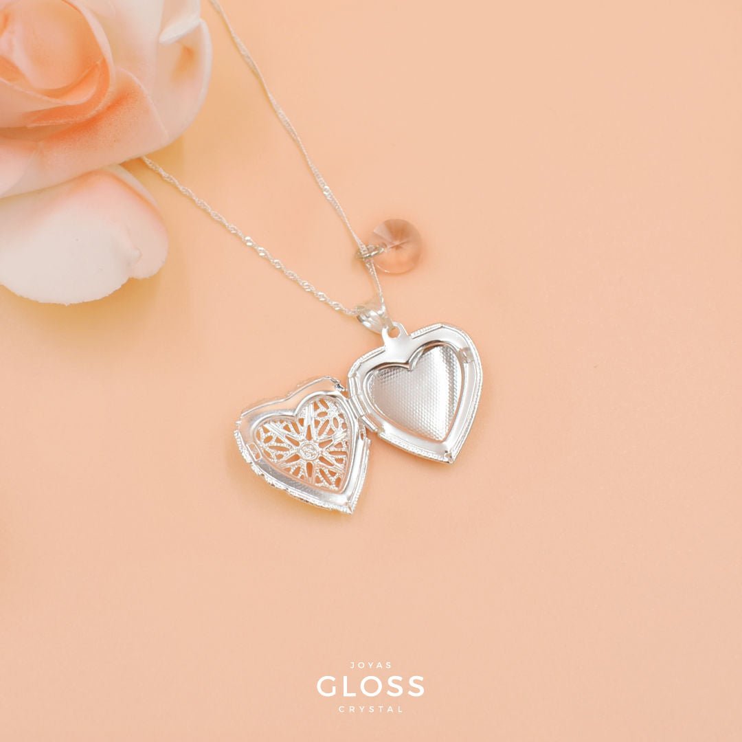 Collar Relicario Corazón Plata - Joyas Gloss Crystal