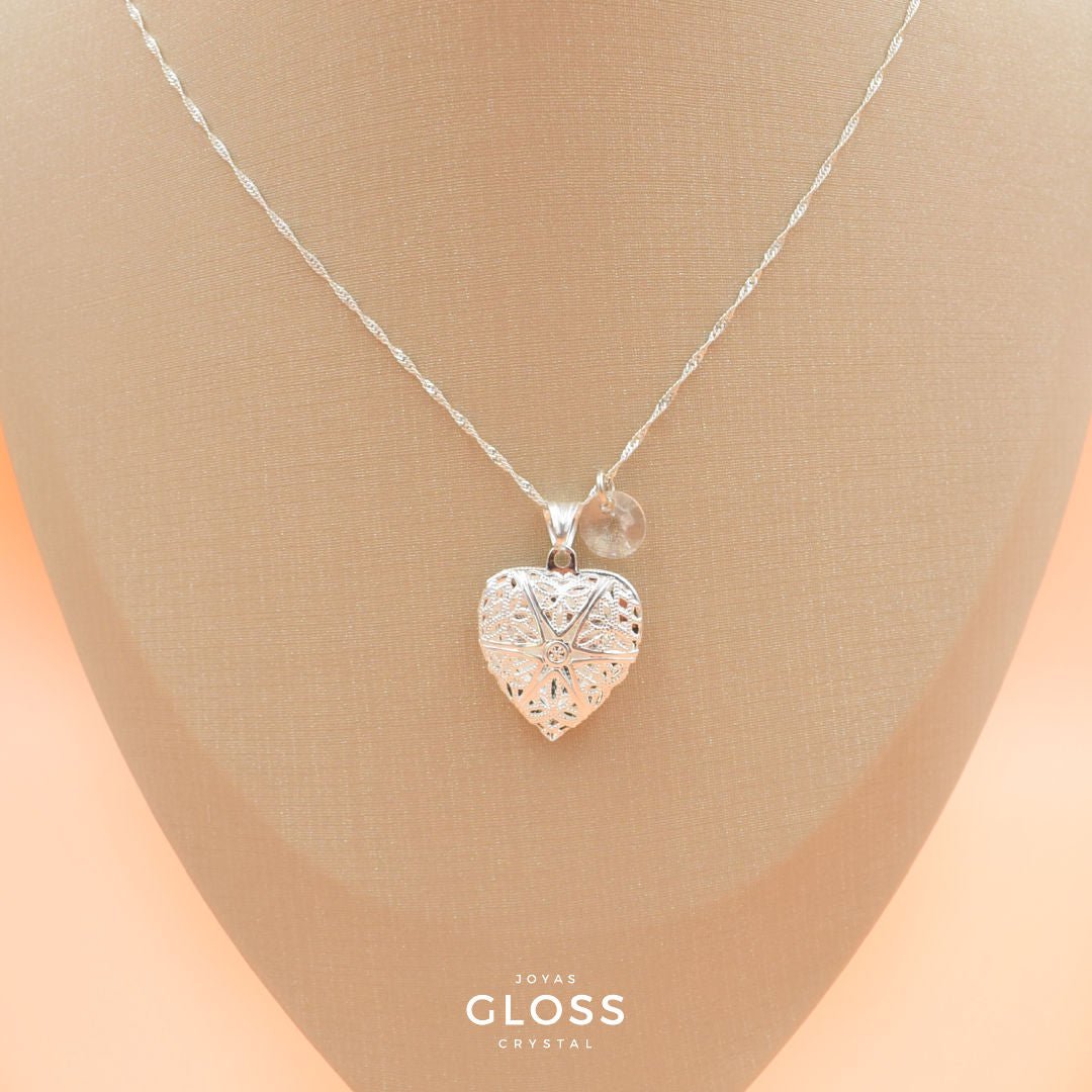 Collar Relicario Corazón Plata - Joyas Gloss Crystal