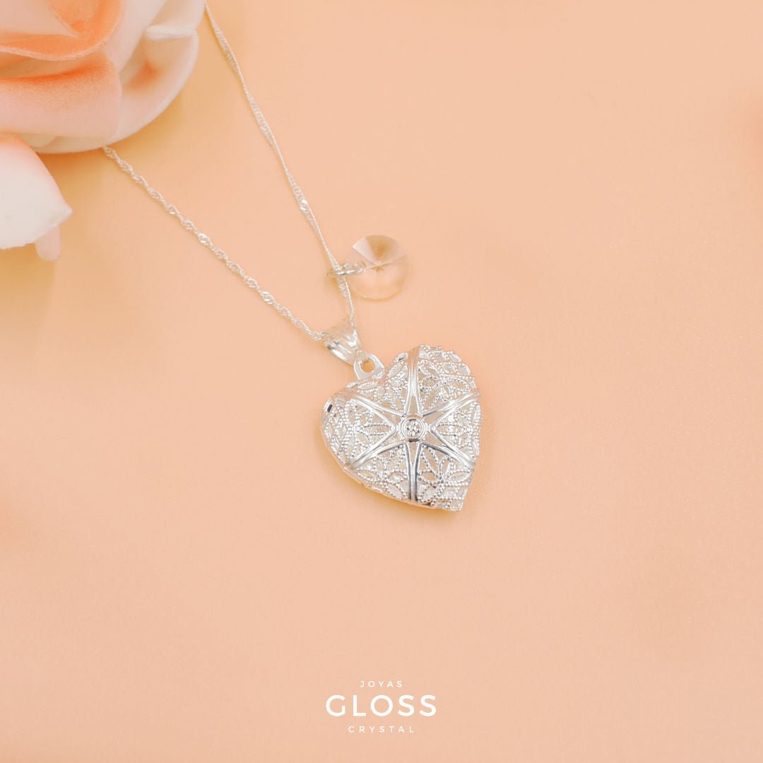 Collar Relicario Corazón Plata - Joyas Gloss Crystal