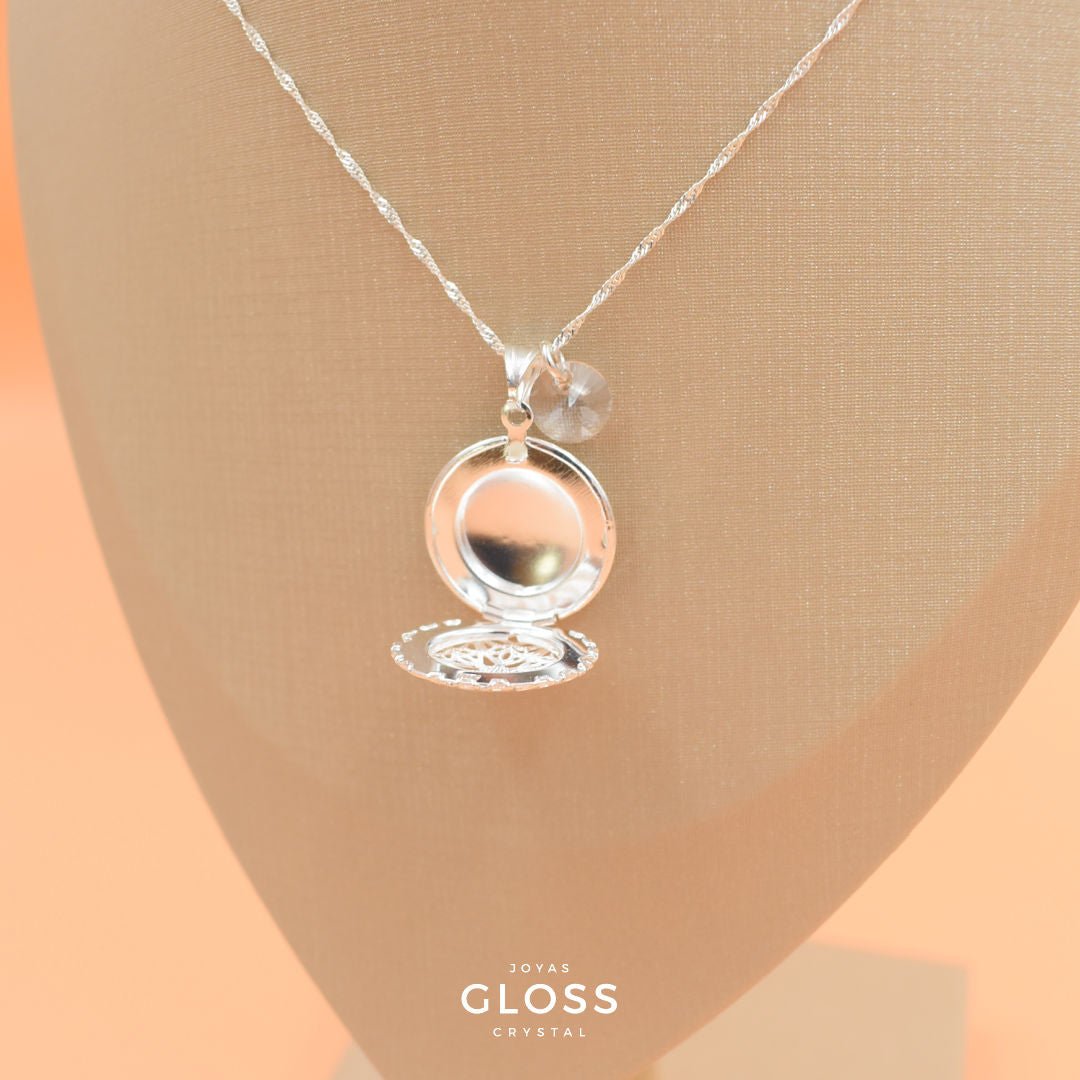 Collar Relicario Redondo Plata - Joyas Gloss Crystal
