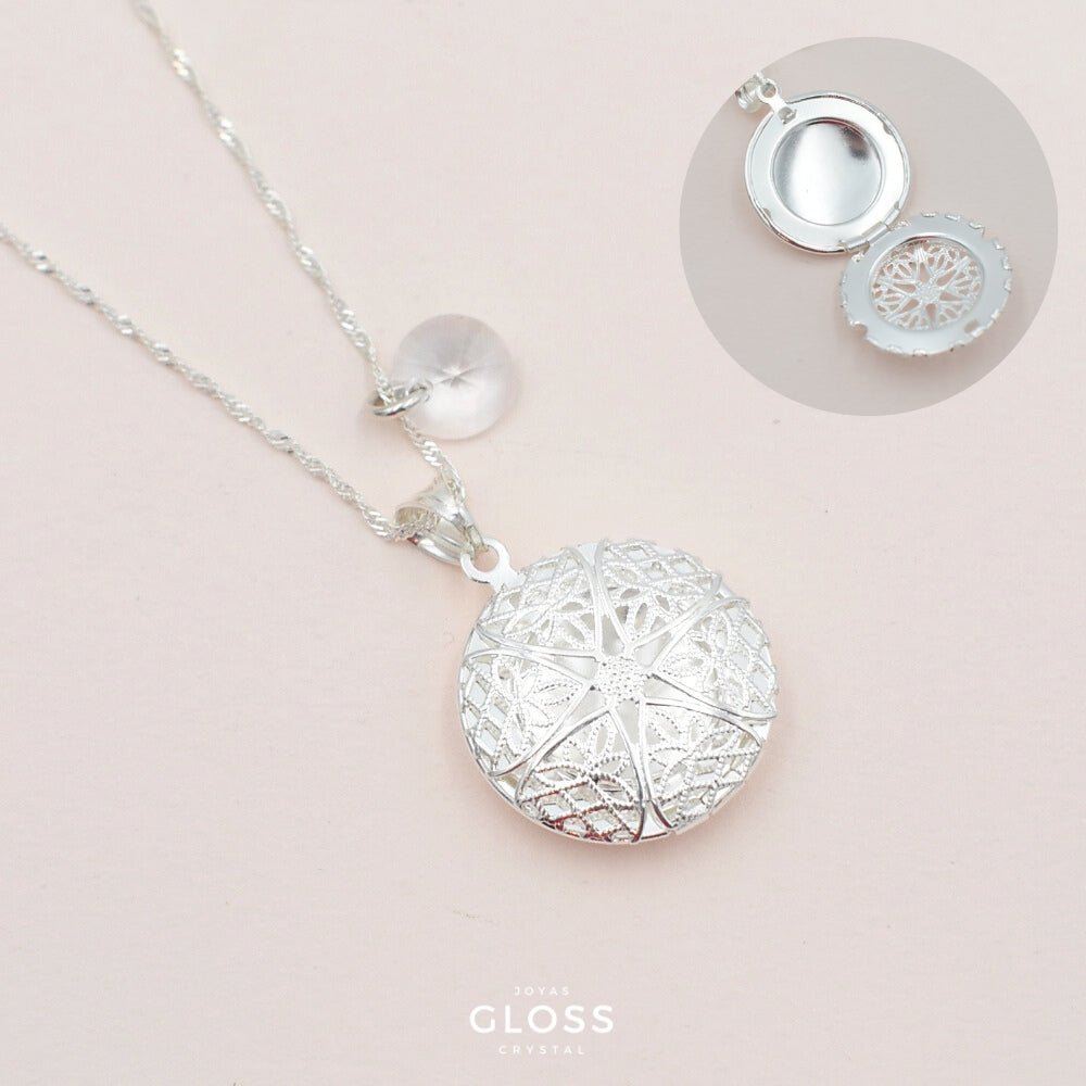 Collar Relicario Redondo Plata - Joyas Gloss Crystal