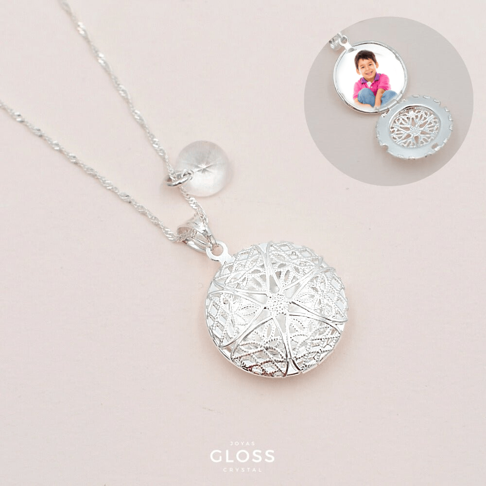 Collar Relicario Redondo Plata - Joyas Gloss Crystal