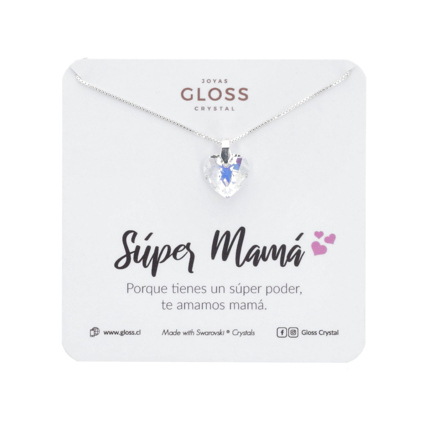 Collar Súper Mamá Plata - Joyas Gloss Crystal