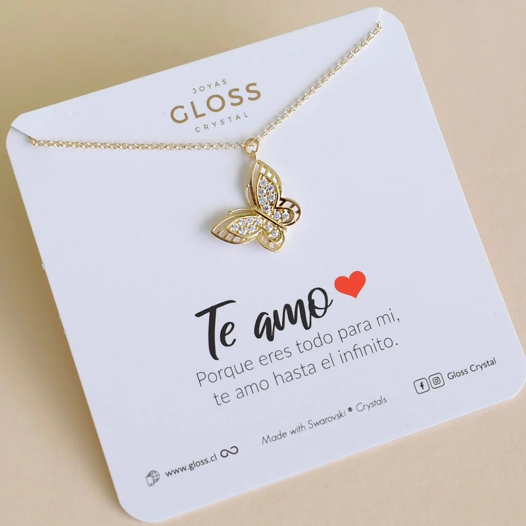 Collar Te Amo Mariposa Oro - Joyas Gloss Crystal