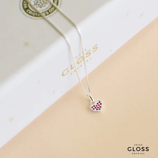 Collar Tú y yo corazón Plata - Joyas Gloss Crystal
