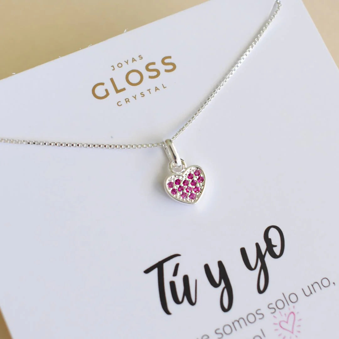 Collar Tú y yo corazón Plata - Joyas Gloss Crystal