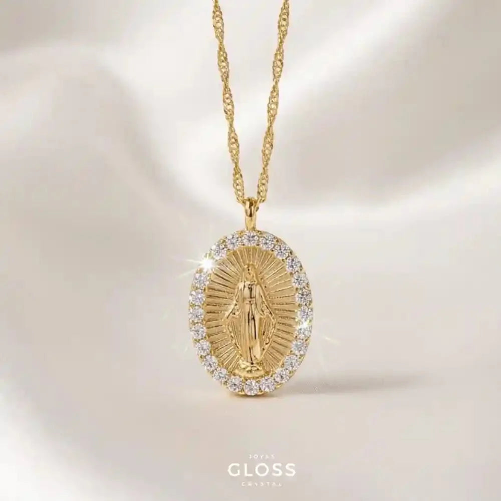 Collar Virgen Circon Blanco Oro 18k - Joyas Gloss Crystal