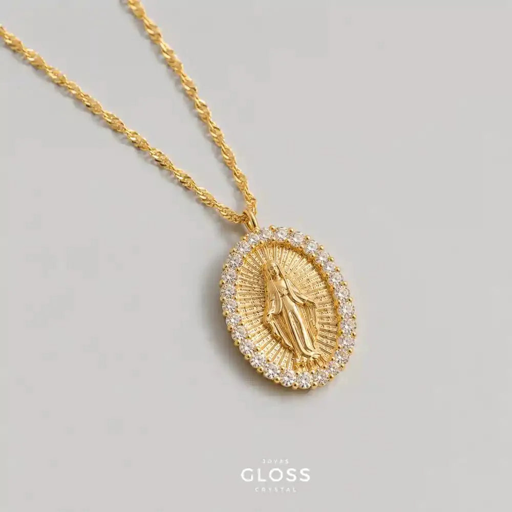 Collar Virgen Circon Blanco Oro 18k - Joyas Gloss Crystal