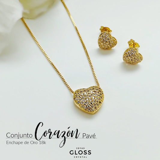 Conjunto Corazón Pave - Joyas Gloss Crystal