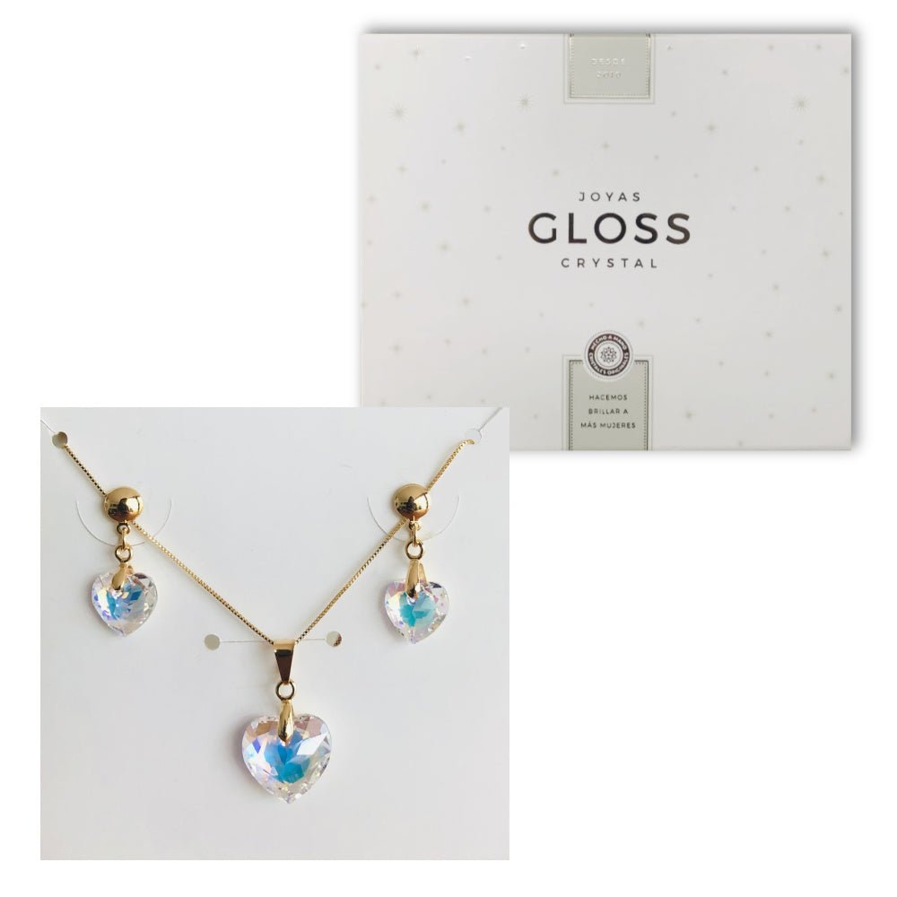 Joyero + Conjunto Diamante Aurora Boreal Oro Swarovski - Joyas Gloss Crystal