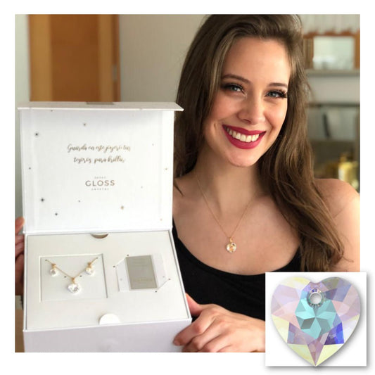Joyero + Conjunto Diamante Aurora Boreal Oro Swarovski - Joyas Gloss Crystal