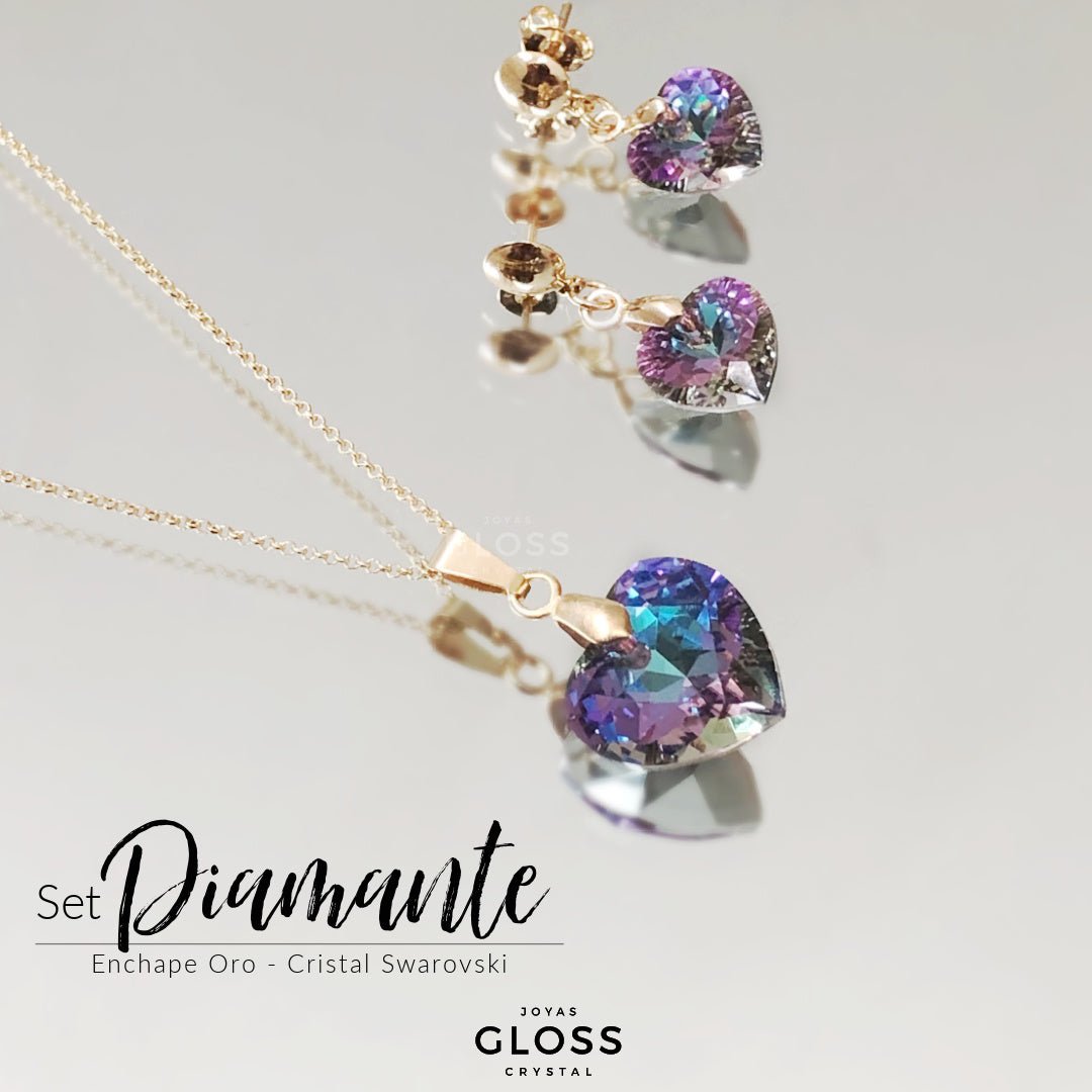 Joyero + Conjunto Diamante Vitrail Light Oro Swarovski - Joyas Gloss Crystal