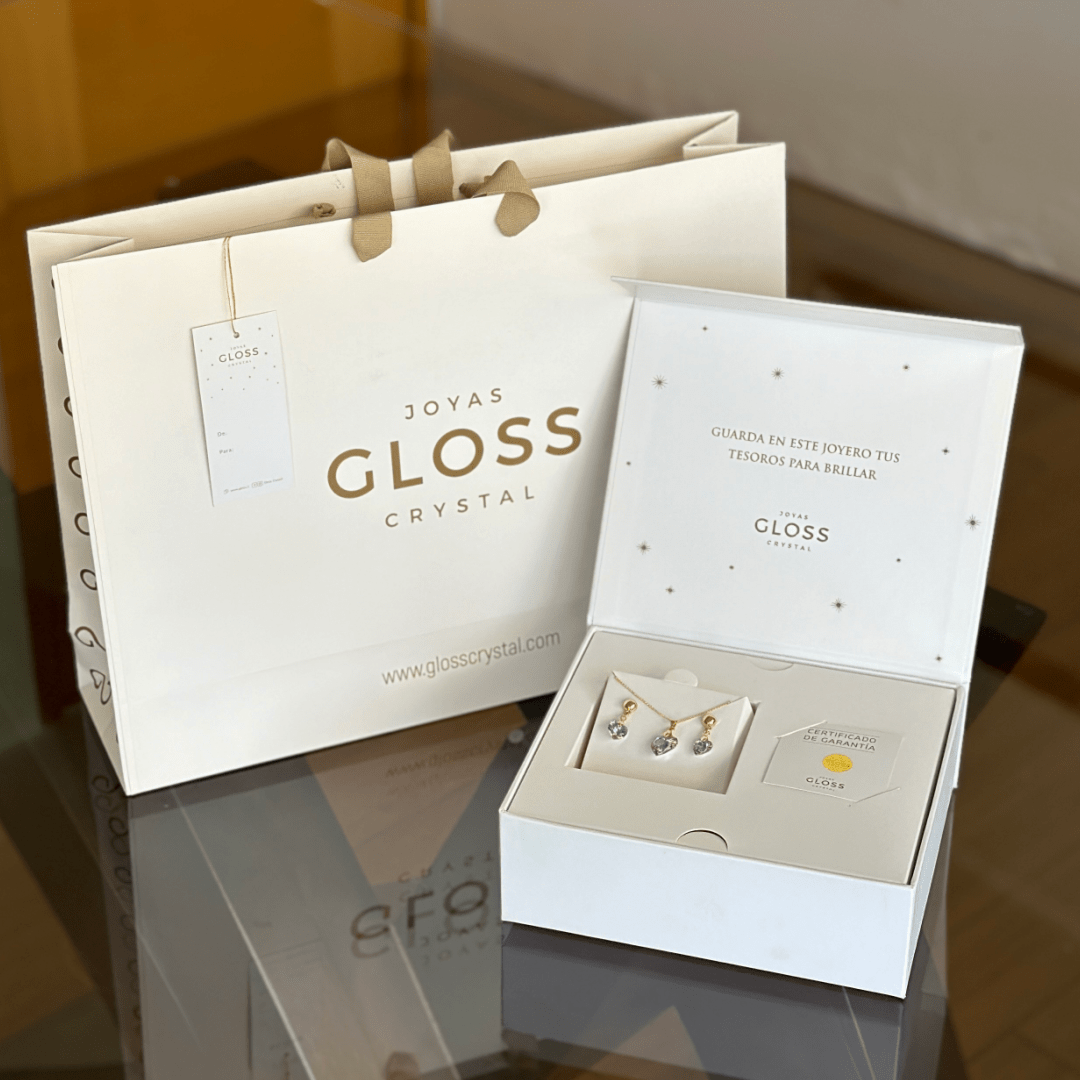 Joyero + Conjunto Diamante Vitrail Light Oro Swarovski - Joyas Gloss Crystal