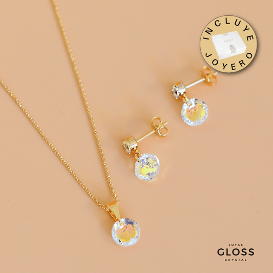 Joyero + Conjunto Punto de Luz Oro Swarovski - Joyas Gloss Crystal